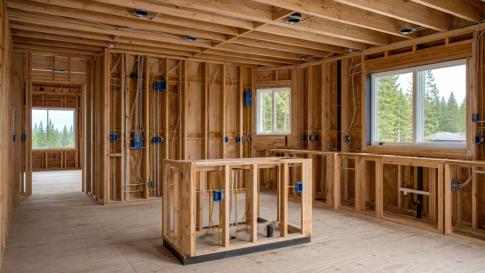 Concept image of organized electrical rough-in planning before walls close